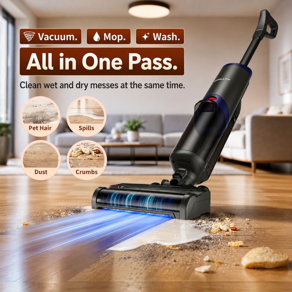 WHALLULTRA Cordless Wet Dry Vacuum Cleaner, 15kPa Suction Vacuum Mop Floor Washer with Self-Cleaning Brush Roll, Smart Voice Guidance, 0.6L Tank