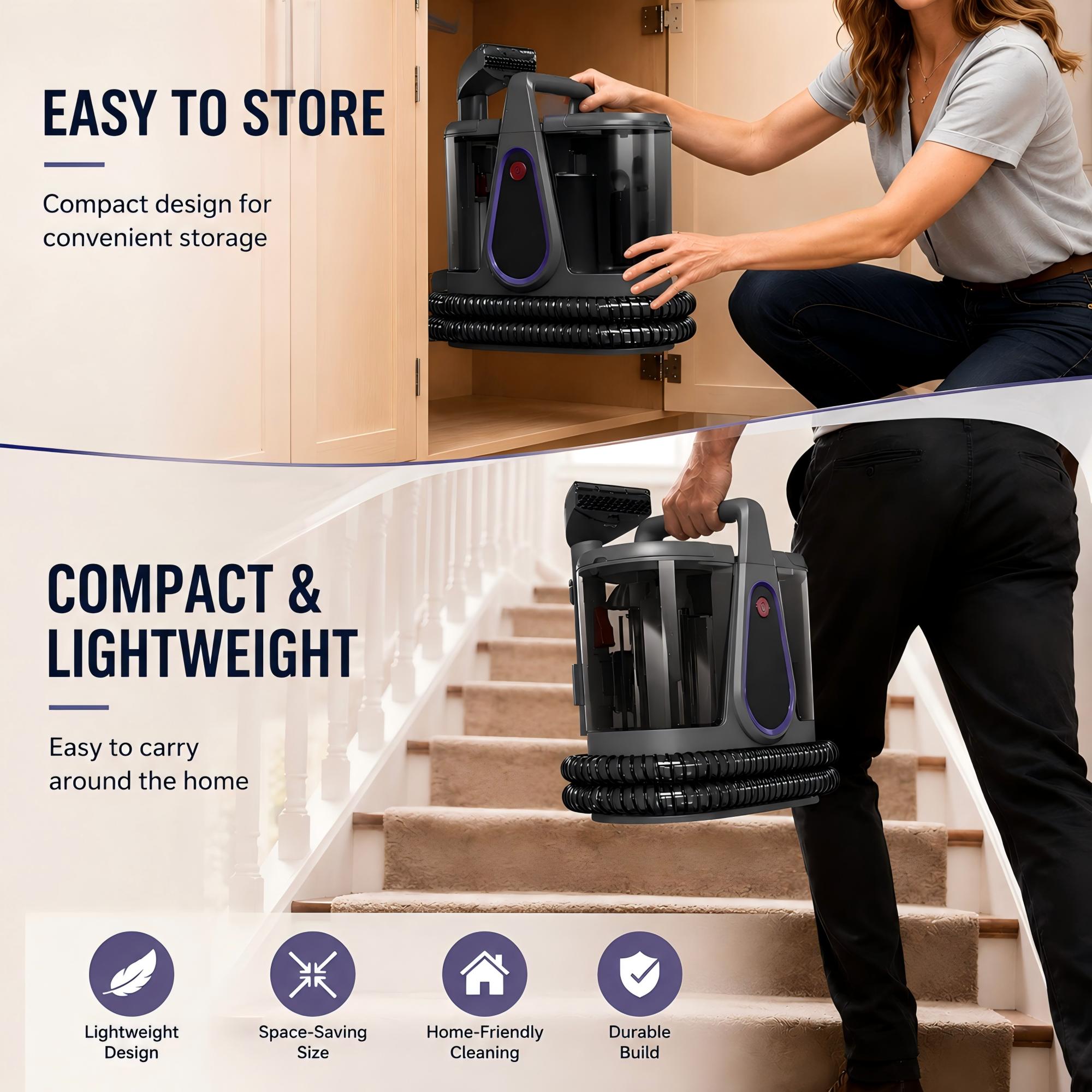 WHALLULTRA Portable Carpet Cleaner, Spot Cleaner Machine for Upholstery Carpet Sofa Stairs Pet Stain Remover, Deep Cleaning with Strong Suction & Tools