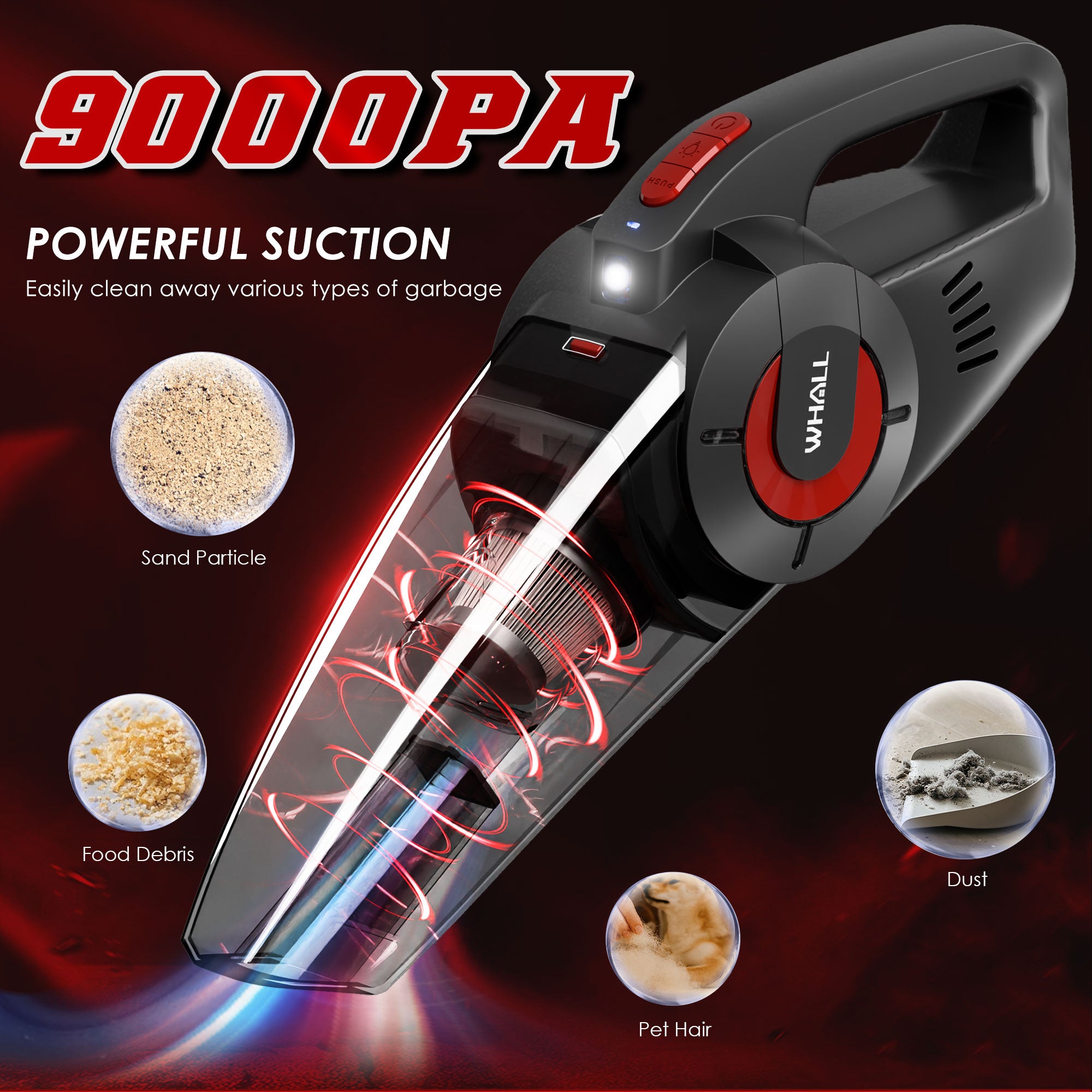 WHALLULTRA Handheld Vacuum - Powerful Cordless Hand Vacuum Cleaner, Wet & Dry Cleaning, Adjustable Power & Quiet Operation