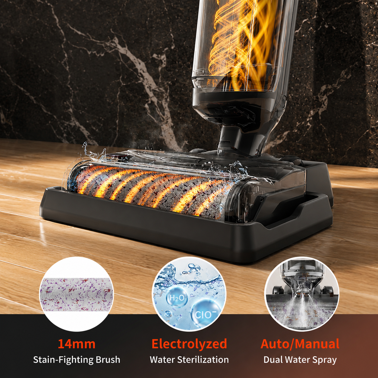 WHALLULTRA Cordless Wet Dry Vacuum Cleaner, 15kPa Suction Vacuum Mop Floor Washer with Self-Cleaning Brush Roll, Smart Voice Guidance, 0.6L Tank