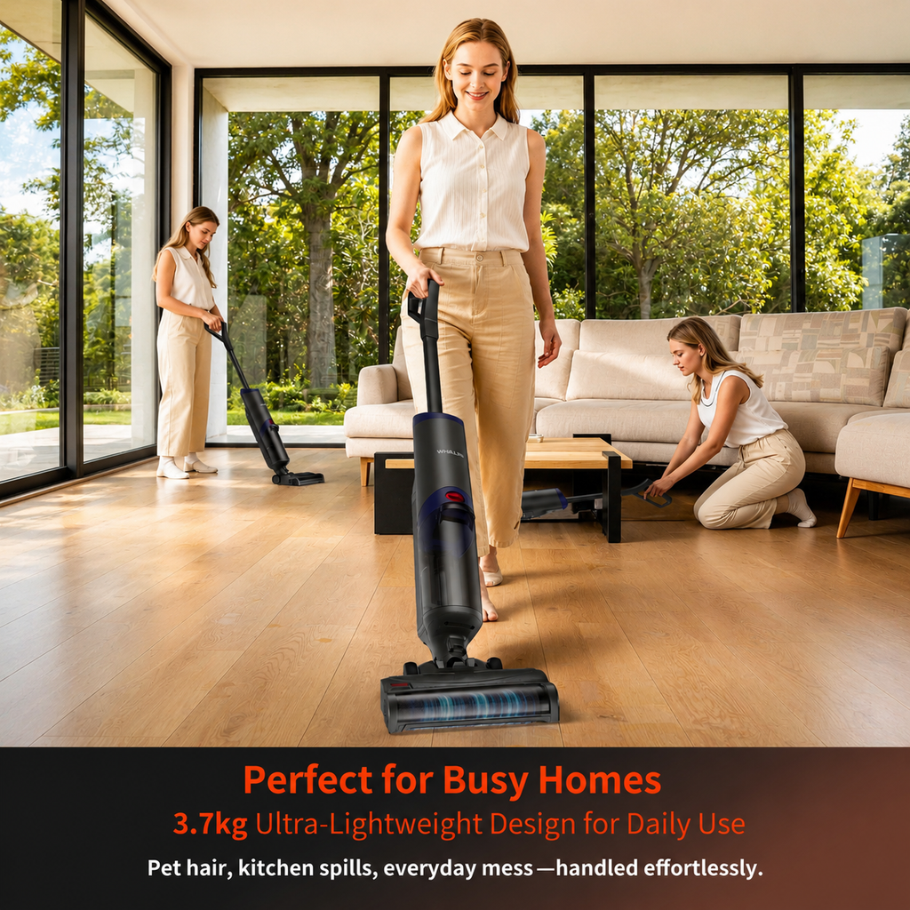 WHALLULTRA Cordless Wet Dry Vacuum Cleaner, 15kPa Suction Vacuum Mop Floor Washer with Self-Cleaning Brush Roll, Smart Voice Guidance, 0.6L Tank