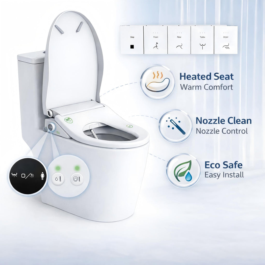 WHALLULTRA Smart Elongated Bidet Toilet Seat with Auto Open & Close, Remote Control, Heated Seat, Instant Warm Water, Warm Air Dryer, Stainless Steel Nozzle, Deodorizer & Night Light, White