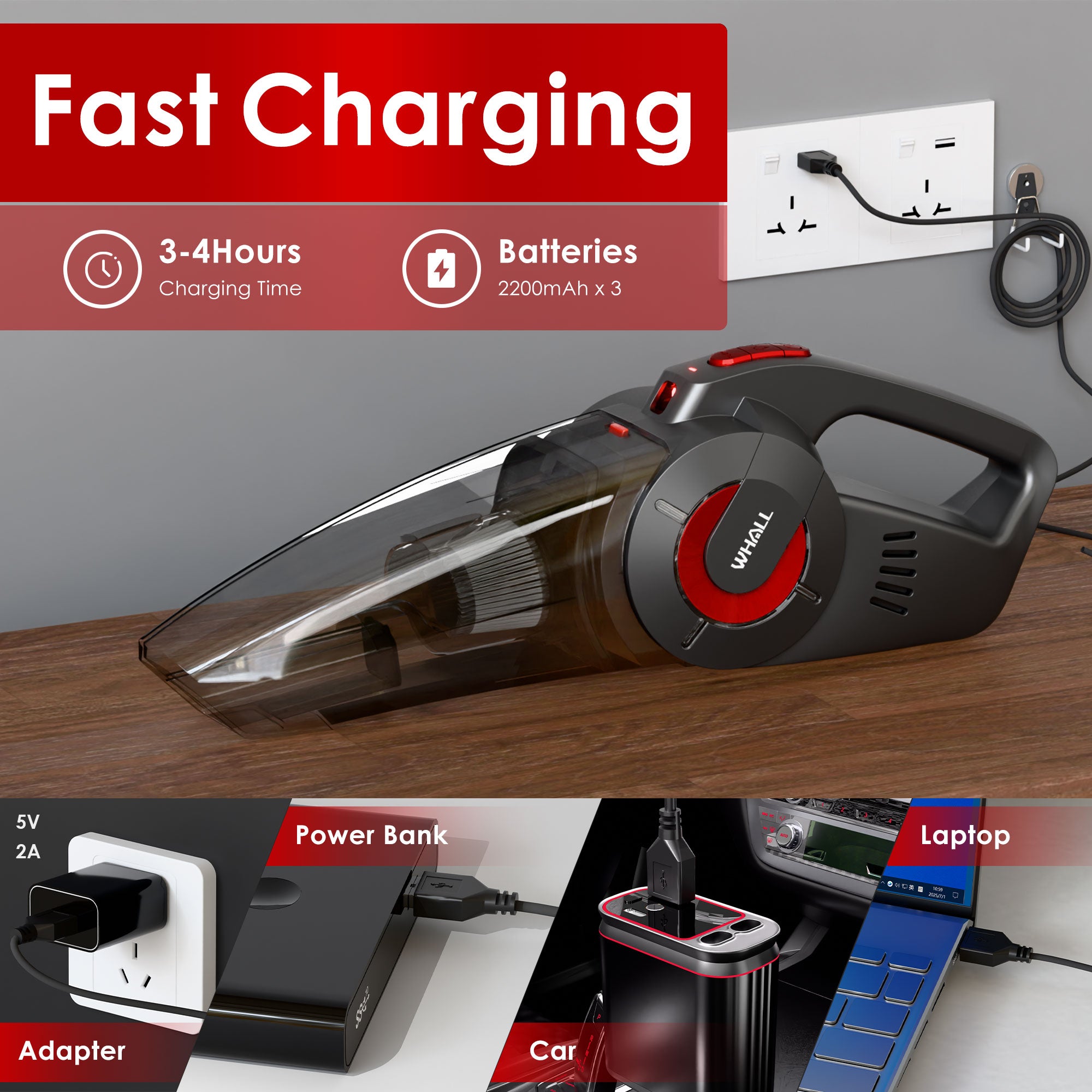 WHALLULTRA Handheld Vacuum - Powerful Cordless Hand Vacuum Cleaner, Wet & Dry Cleaning, Adjustable Power & Quiet Operation