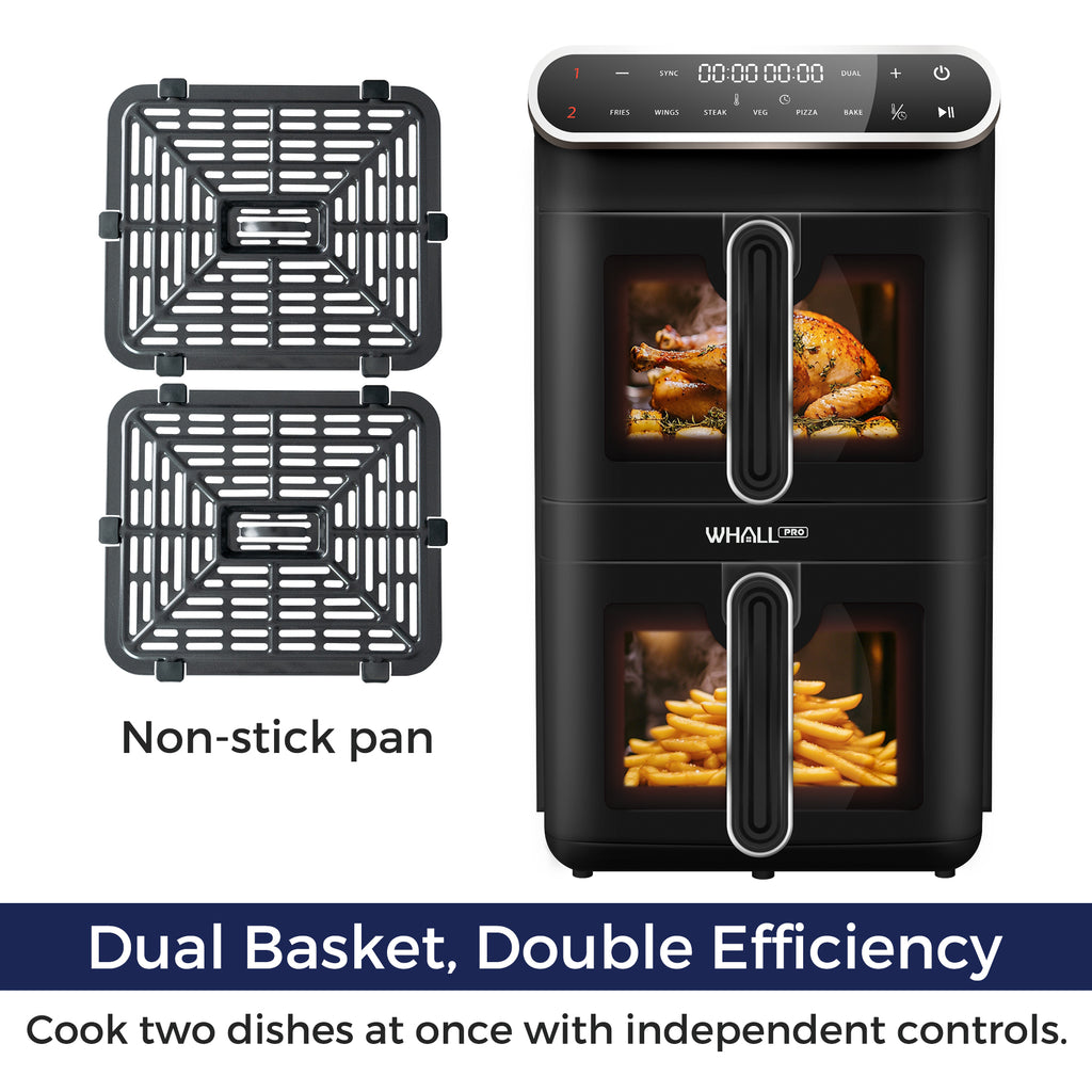 WHALLULTRA 11L Dual Basket Air Fryer – Independent Cook, Visible Windows, One-Touch Smart Control, Rapid Preheat
