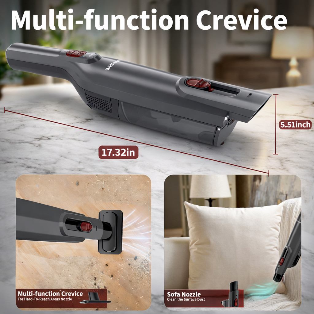 WHALLULTRA Handheld Vacuum Cleaner, 15kPa Powerful Suction Cordless Hand Vacuum with Bldc Motor, LED Light and Charging Dock for Home and Office