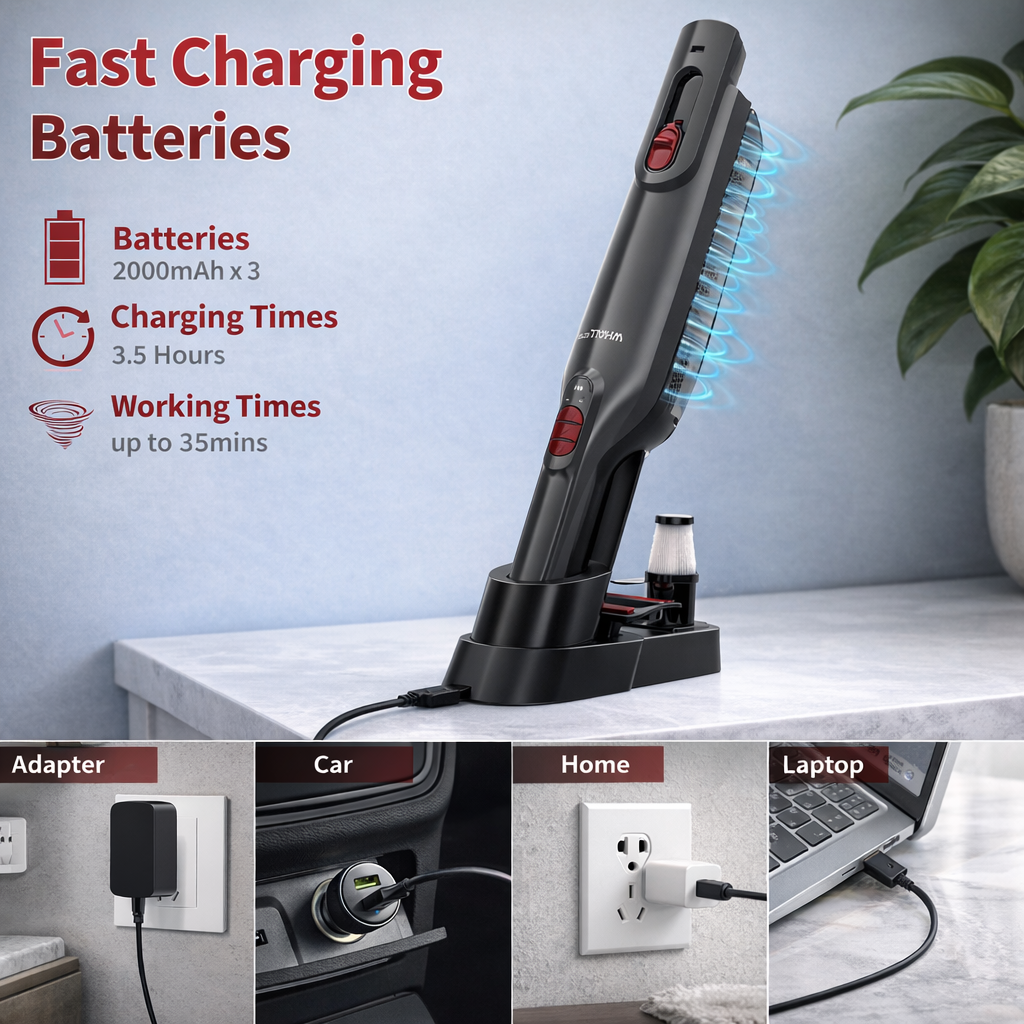 WHALLULTRA Handheld Vacuum Cleaner, 15kPa Powerful Suction Cordless Hand Vacuum with Bldc Motor, LED Light and Charging Dock for Home and Office