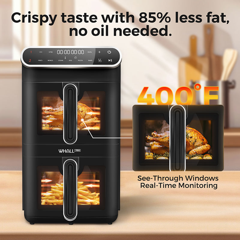 WHALLULTRA 11L Dual Basket Air Fryer – Independent Cook, Visible Windows, One-Touch Smart Control, Rapid Preheat