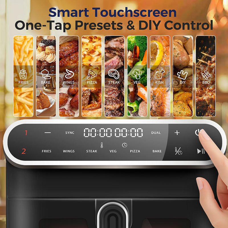 WHALLULTRA 11L Dual Basket Air Fryer – Independent Cook, Visible Windows, One-Touch Smart Control, Rapid Preheat