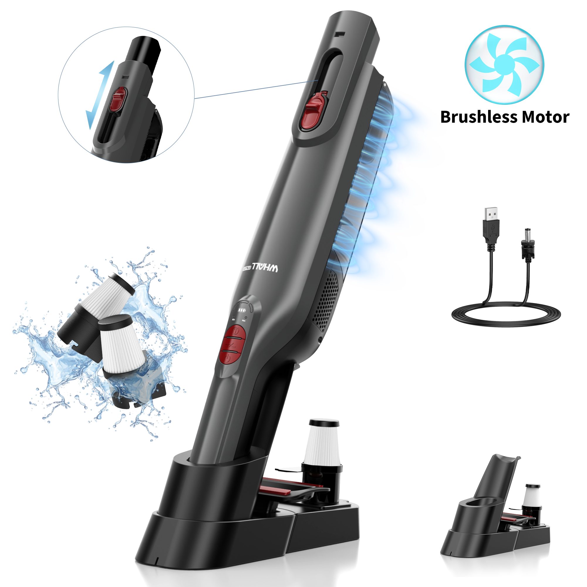 WHALLULTRA Handheld Vacuum Cleaner, Lightweight Portable Car Vacuum Cleaner, Cordless Vacuum with Charging Dock, LED Light, Strong Suction for Office Home