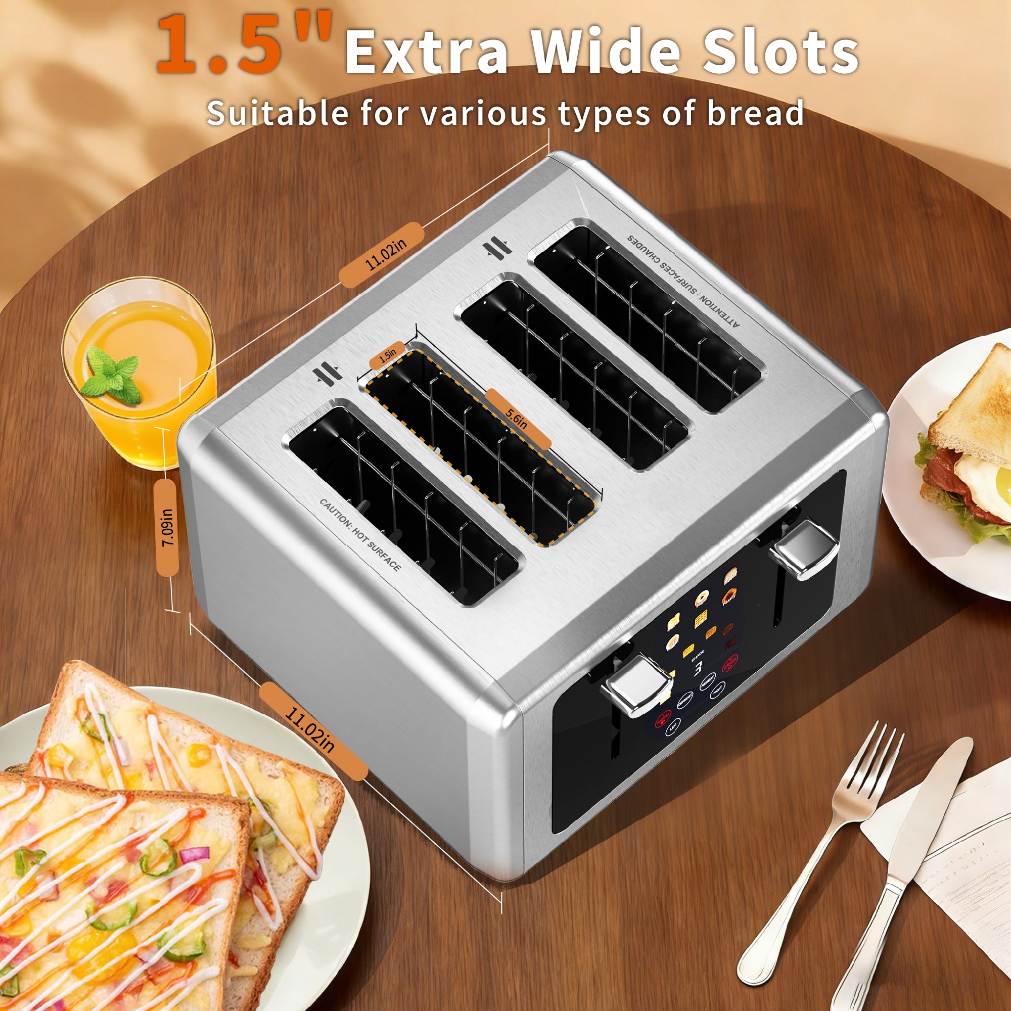 WHALLULTRA Toaster 4 Slice,Touchscreen Toaster with 6 Bread Types & 6 Shade Settings, Stainless Still 2 slice Toaster