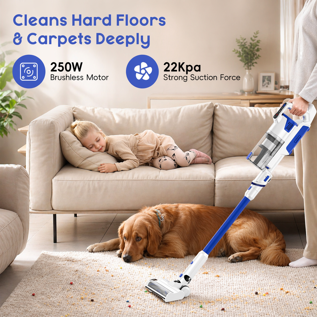 WHALLULTRA Cordless Vacuum Cleaner, Stick Vacuum with Brushless Motor, Rechargeable Lightweight Vacuum for Carpet, Hard Floor & Pet Hair, 45Min Runtime