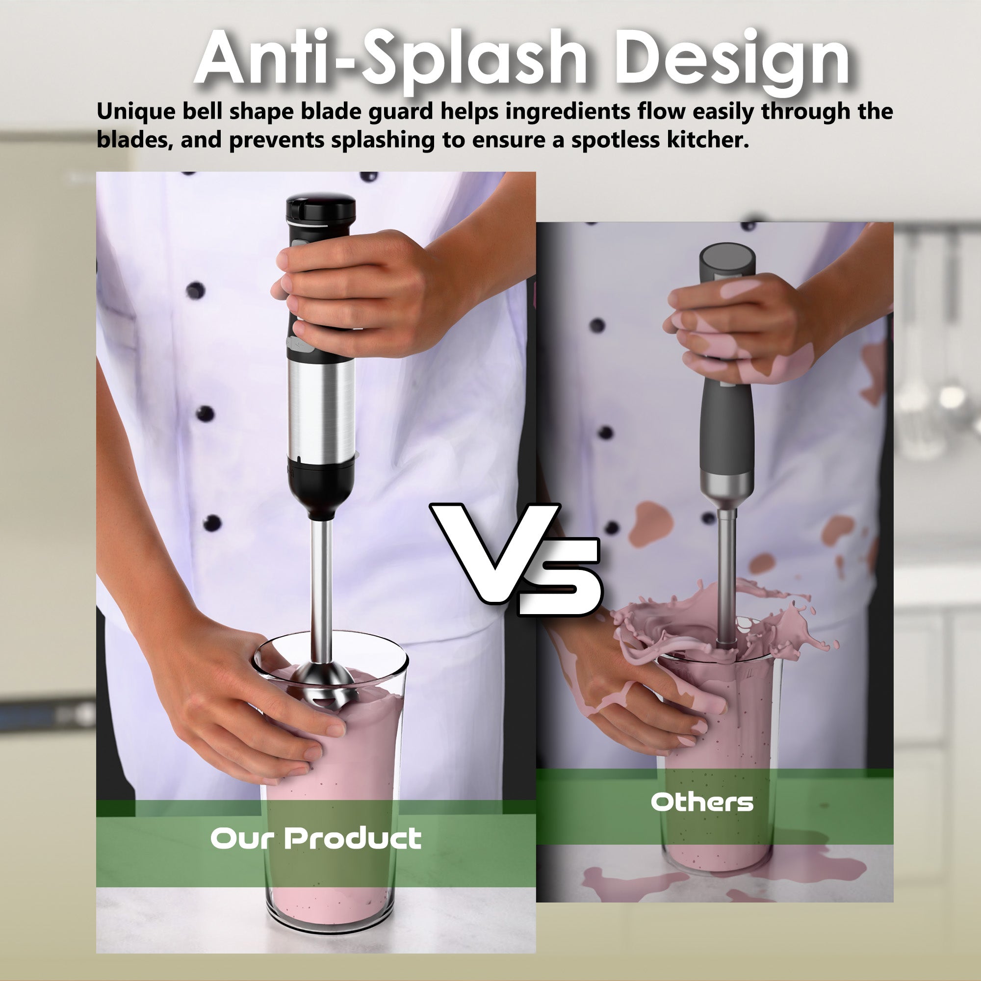 WHALLULTRA - 5-in-1 Cordless Immersion Hand Blender - Variable Speed, Rechargeable Handheld Blender for Smoothies
