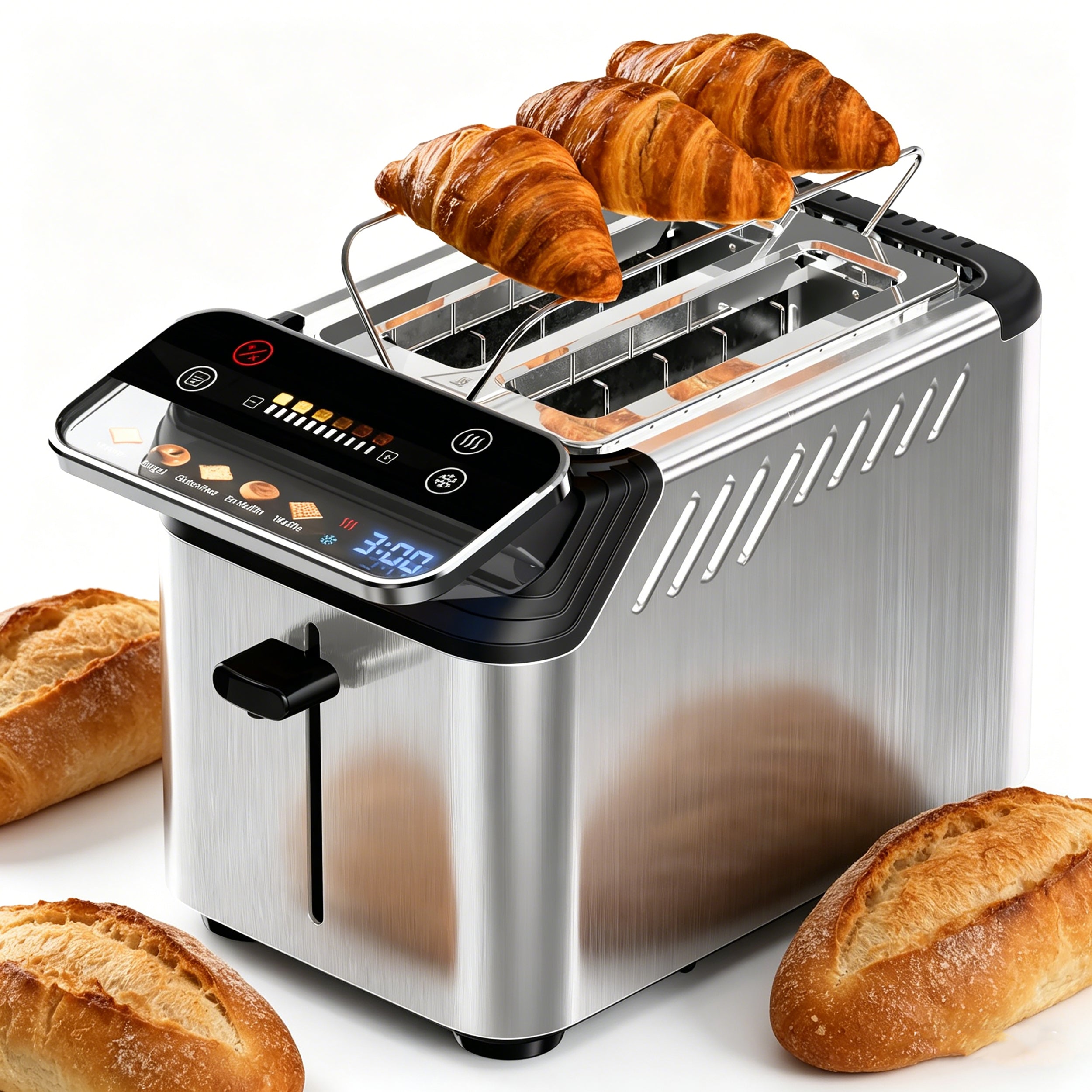 WHALLULTRA Stainless Steel 2-Slice Smart Toaster with Touchscreen, Digital Timer, Extra-Wide Slots, Defrost/Reheat/Bread Type Functions, Warming Rack