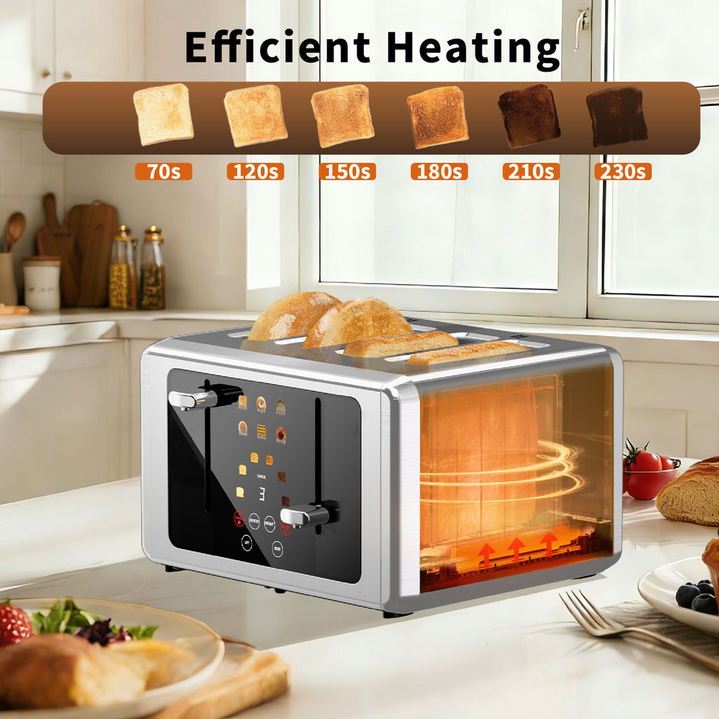 WHALLULTRA Touch Screen Toaster 4 Slice, 1.5'' Extra Wide Slot Smart Toaster with Digital Timer,6 Bread Types & 6 Shade Settings