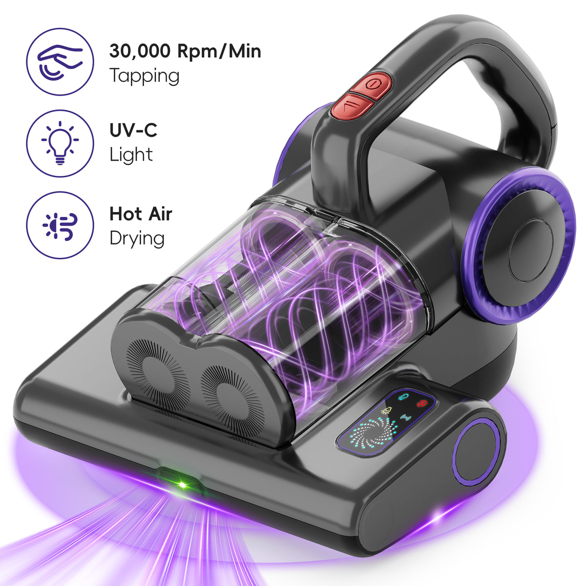 WHALLULTRA Mattress Vacuum Cleaner  with 253.7nm UV-C Light, Bed Mattress Vacuum Cleaner 16KPA , 140°F Heat, HEPA Filter & Ultrasonic, 500W Handheld Vacuum Corded for Bed, Sofa, Couch, Crib
