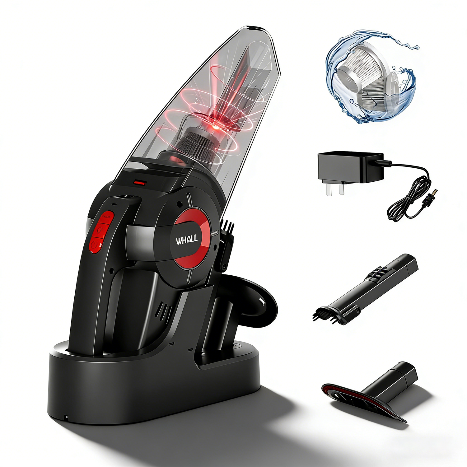 WHALLULTRA Handheld Cordless Car Vacuums, Wet and Dry Use 9KPa Strong Suction Vacuums, Rechargeable Portable Vacuum Cleaner with LED, Charging Dock, Red