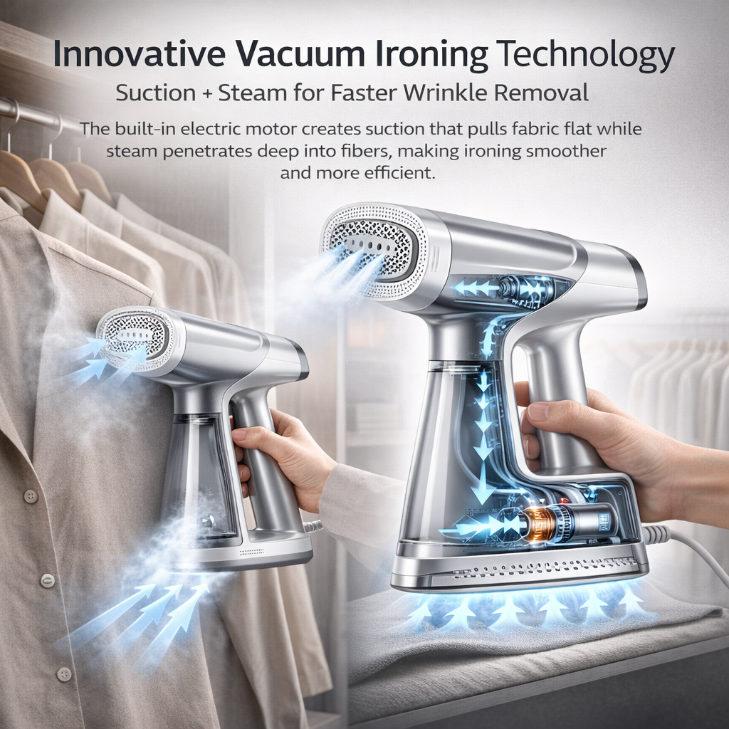 WHALLULTRA Vacuum Garment Steamer, Handheld Clothes Steamer with Suction, 180ML Tank, Foldable Handle, LED Display, Portable Travel Wrinkle Remover 1200W