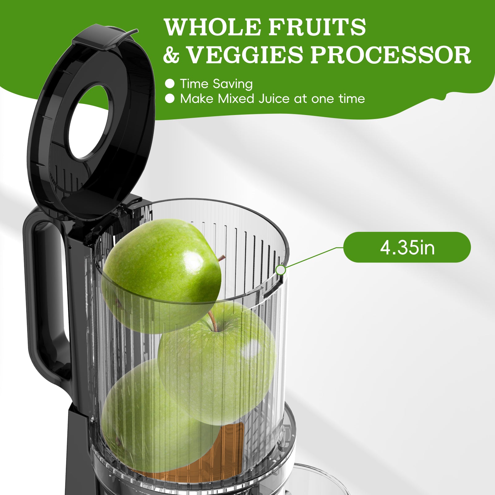 WHALLULTRA Cold Press Slow Masticating Juicer – 4.35" Extra Large Feed Chute, Dual-Speed for Soft/Hard Fruits, 180W