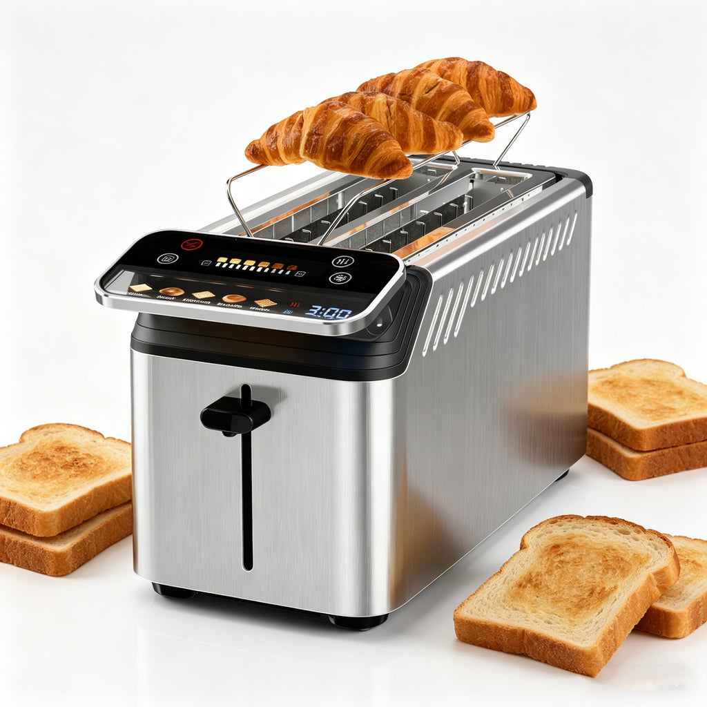 WHALLULTRA 4 Slice Long Slot Toaster, Touch Screen with Projection Display,1.5" Wide Slots, 5 Bread Types & 11 Shade Settings