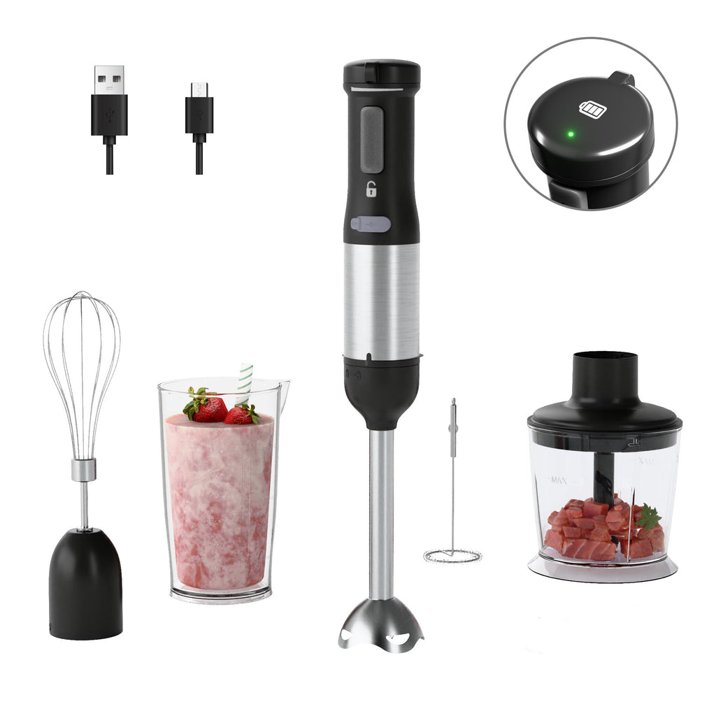 WHALLULTRA Cordless Hand Blender, 5-in-1 Immersion Blender with 2000mAh Battery, Beaker, Chopper, Whisk, Milk Frother