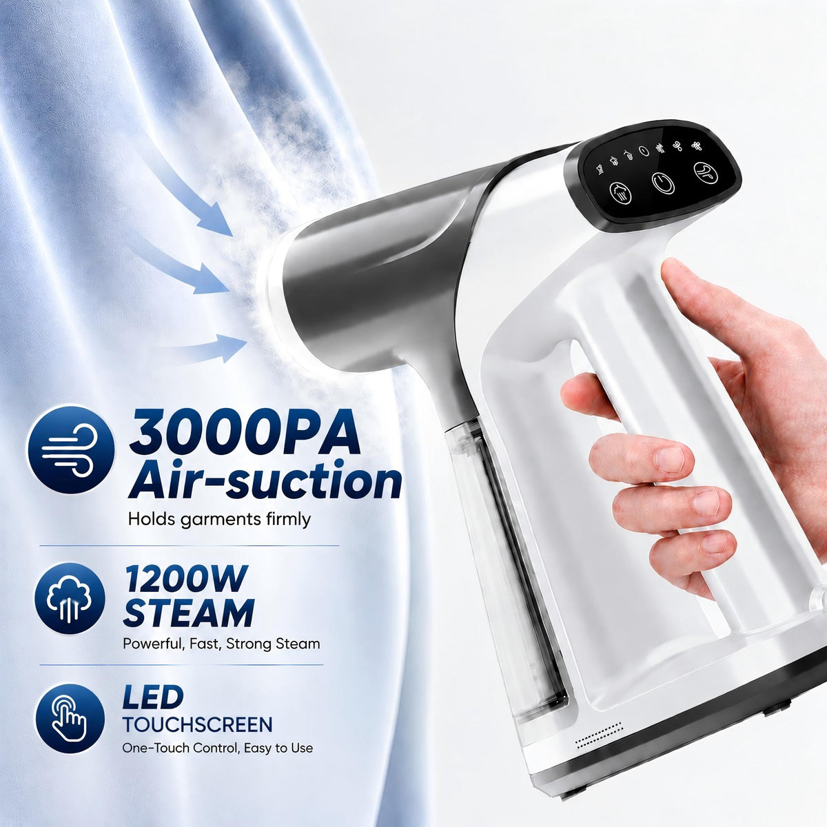 WHALLULTRA Vacuum Garment Steamer, Handheld Clothes Steamer with Suction, 180ML Tank, LED Display, Portable Travel Wrinkle Remover 1200W