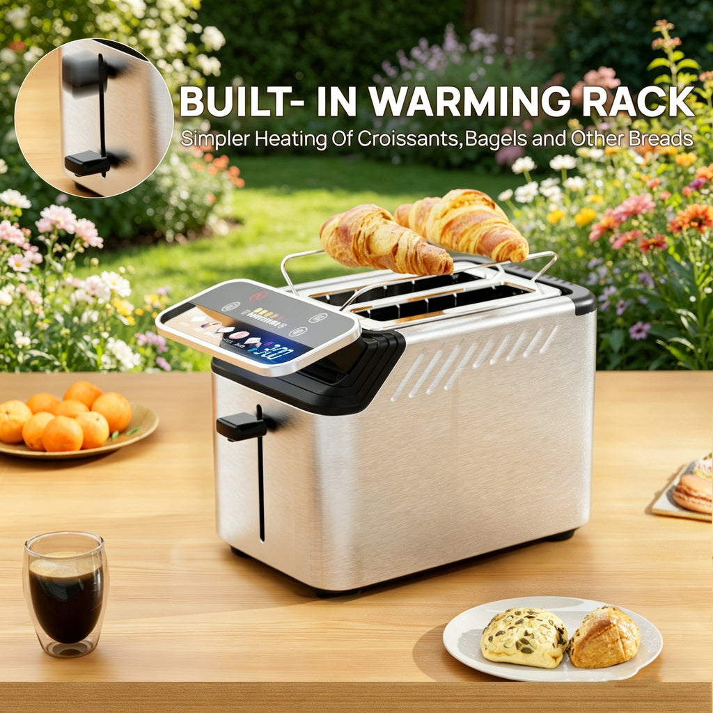 WHALLULTRA Stainless Steel 2-Slice Smart Toaster with Touchscreen, Digital Timer, Extra-Wide Slots, Defrost/Reheat/Bread Type Functions, Warming Rack