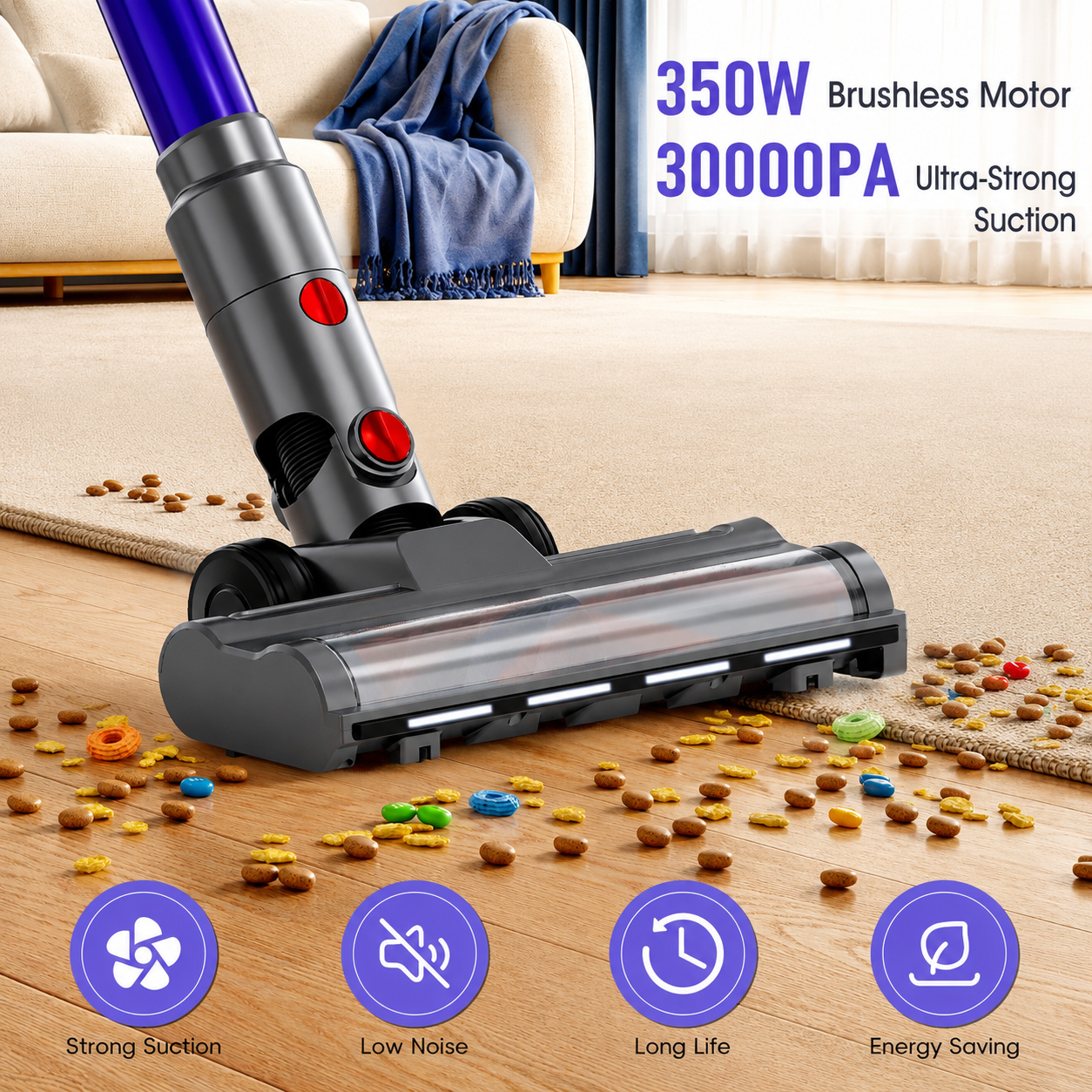 WHALLULTRA Cordless Vacuum Cleaner, Portable Stick Vacuum for Hardfloor and Carpet, Lightweight Vacuum Cleaner with LED Display & BLDC Brushless Motor