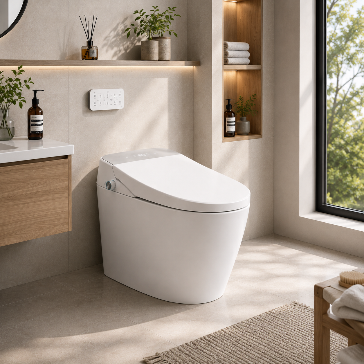 WHALLULTRA Smart Toilet, One Piece Bidet Toilet with Heated Seat, Warm Water Wash, Auto Flush, Foot Sensor Operation, Warm Air Dryer, LED Display, Elongated Modern Toilet