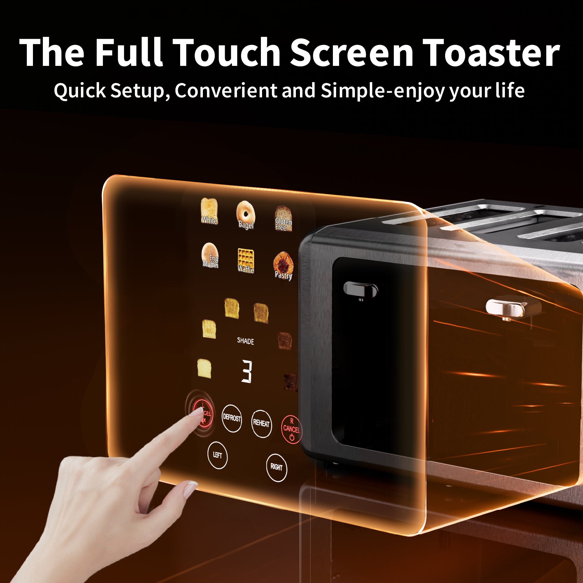 WHALLULTRA Toaster 4 Slice,Touchscreen Toaster with 6 Bread Types & 6 Shade Settings, Stainless Still 2 slice Toaster