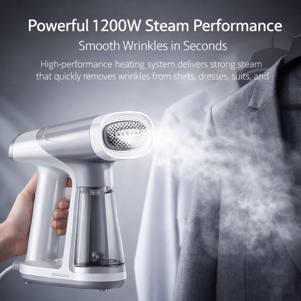 WHALLULTRA Vacuum Garment Steamer, Handheld Clothes Steamer with Suction, 180ML Tank, Foldable Handle, LED Display, Portable Travel Wrinkle Remover 1200W