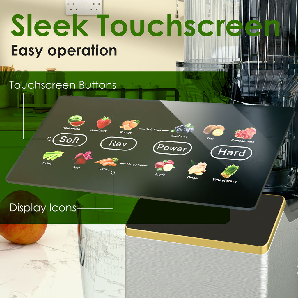 WHALLULTRA Cold Press Juicer Machine with Touchscreen, Slow Masticating Juicer with 4.5" Extra Large Feed Chute, Reverse Function, Easy to Clean