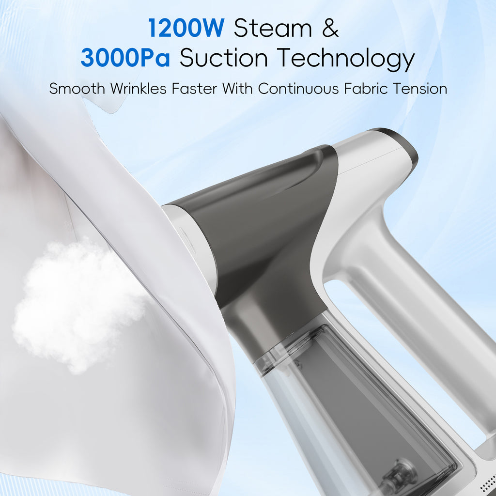 WHALLULTRA Vacuum Garment Steamer, Handheld Clothes Steamer with Suction, 180ML Tank, LED Display, Portable Travel Wrinkle Remover 1200W