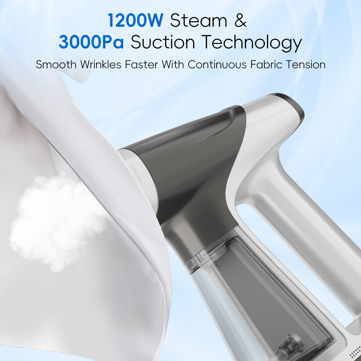 WHALLULTRA Vacuum Garment Steamer, Handheld Clothes Steamer with Suction, 180ML Tank, LED Display, Portable Travel Wrinkle Remover 1200W