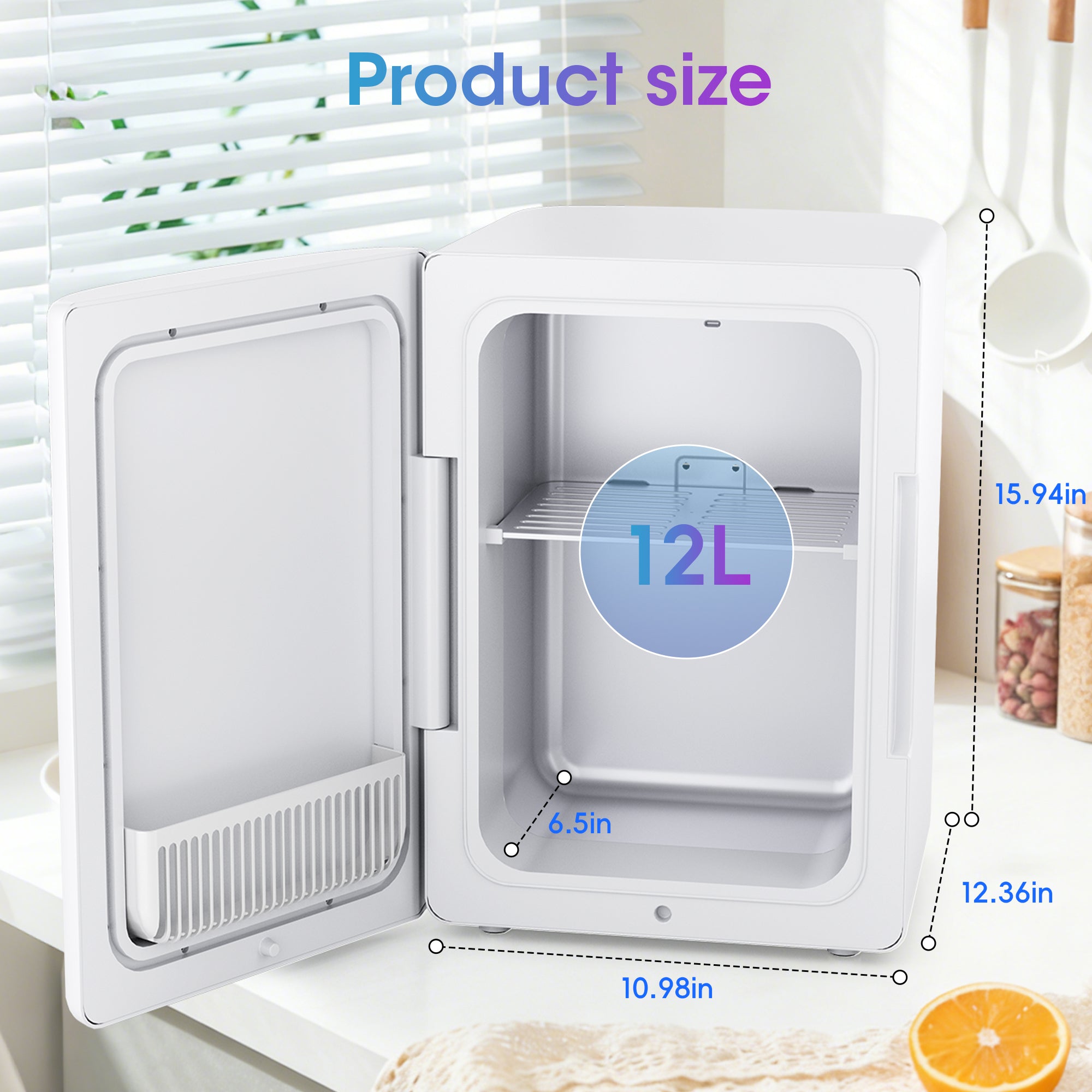 12L Mini Fridge, 15 Can Touchscreen Cooler & Warmer, AC/DC, 31dB Quiet, Cools 28°F/Heats 140°F, for Skincare, Drinks