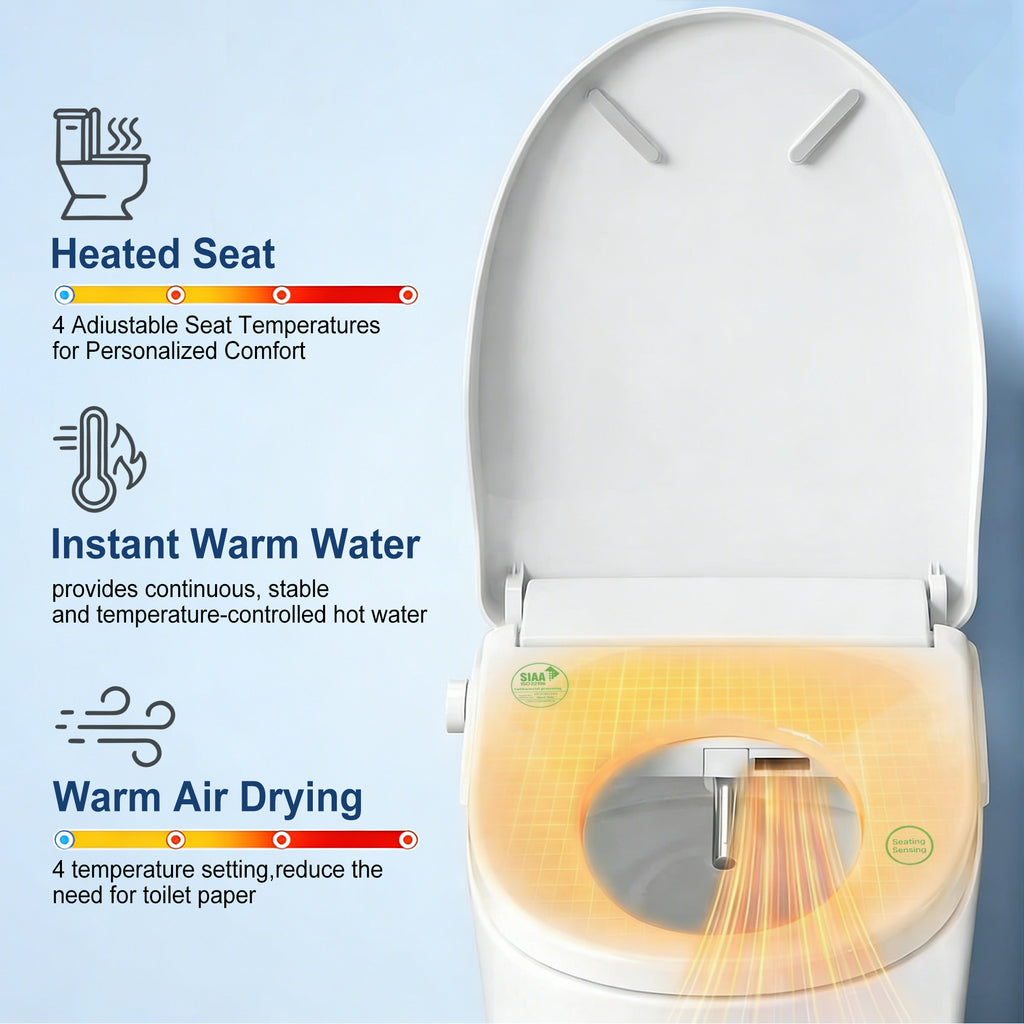 WHALLULTRA Smart Elongated Bidet Toilet Seat with Auto Open & Close, Remote Control, Heated Seat, Instant Warm Water, Warm Air Dryer, Stainless Steel Nozzle, Deodorizer & Night Light, White