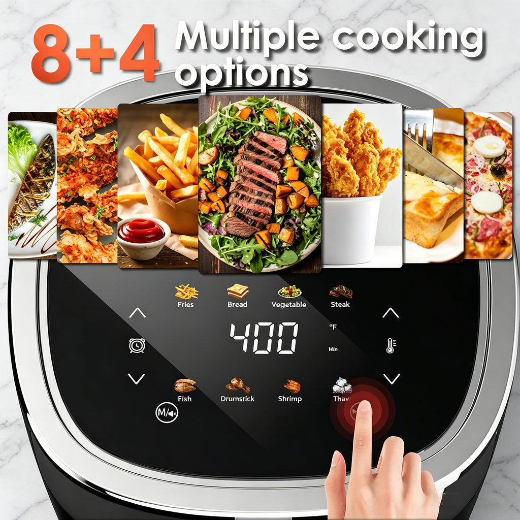 WHALLULTRA 4.0QT Air Fryer, Smart Digital Color Touchscreen Air Fryers with View Window, 12 Presets, Air Fry, Bake, Broil, Dehydrate, Roast, Reheat - Black