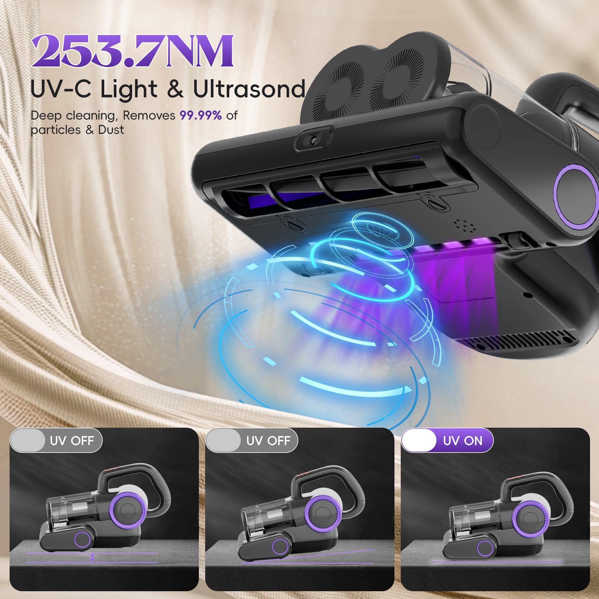 WHALLULTRA Mattress Vacuum Cleaner, Handheld Bed Vacuum with UV-C Light, HEPA Filter, for Mattress, Sofa, Couch, Crib