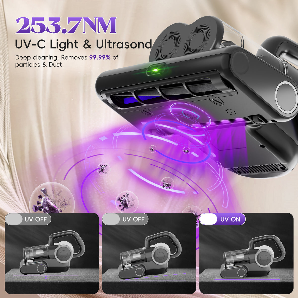 WHALLULTRA Mattress Vacuum Cleaner, Handheld Bed Vacuum with UV-C Light, HEPA Filter, for Mattress, Sofa, Couch, Crib