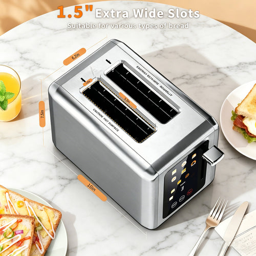WHALLULTRA 2 Slice Stainless Steel Toaster, 5 Basic Functions with Bagel, Cancel, Defrost & Removable Crumb Tray, Silver