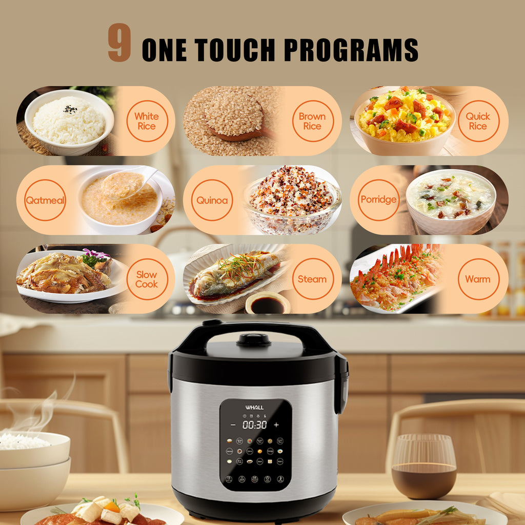 WHALLULTRA 10-Cup Digital Rice Cooker & Steamer, 20-Cup Cooked Capacity, Multi-Function with Slow Cook & Oatmeal Settings, Auto Keep Warm