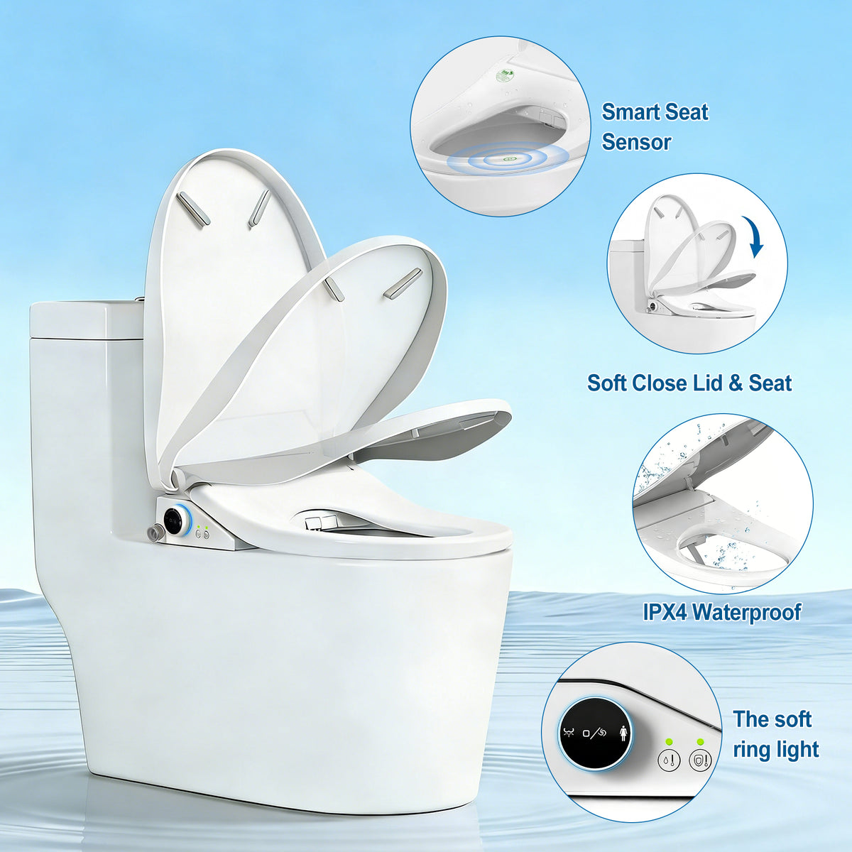 WHALLULTRA Elongated Bidet Toilet Seat with Remote Control, Heated Seat Smart Toilet Seat, Instant Warm Water, Stainless Steel Nozzle, White