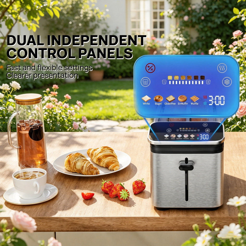 WHALLULTRA Stainless Steel 2-Slice Smart Toaster with Touchscreen, Digital Timer, Extra-Wide Slots, Defrost/Reheat/Bread Type Functions, Warming Rack