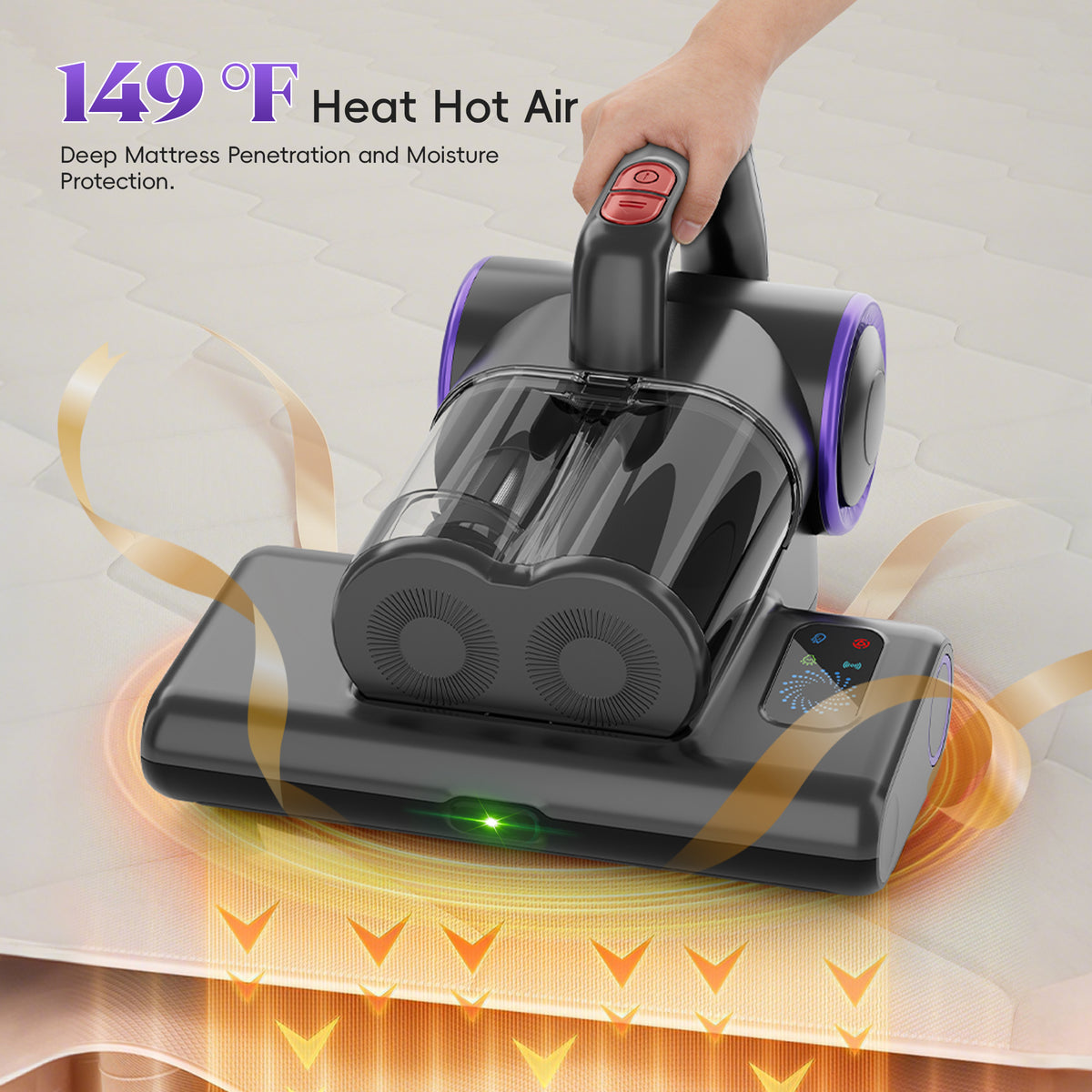 WHALLULTRA Mattress Vacuum Cleaner  with 253.7nm UV-C Light, Bed Mattress Vacuum Cleaner 16KPA , 140°F Heat, HEPA Filter & Ultrasonic, 500W Handheld Vacuum Corded for Bed, Sofa, Couch, Crib