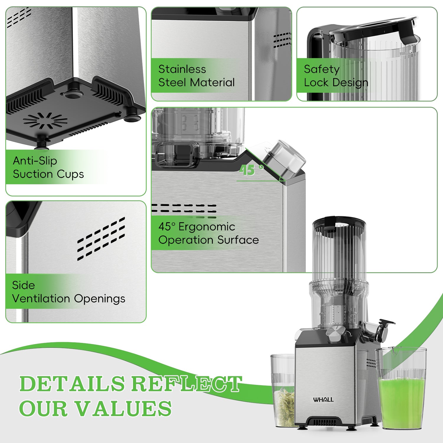 WHALLULTRA Cold Press Slow Masticating Juicer – 4.35" Extra Large Feed Chute, Dual-Speed for Soft/Hard Fruits, 180W