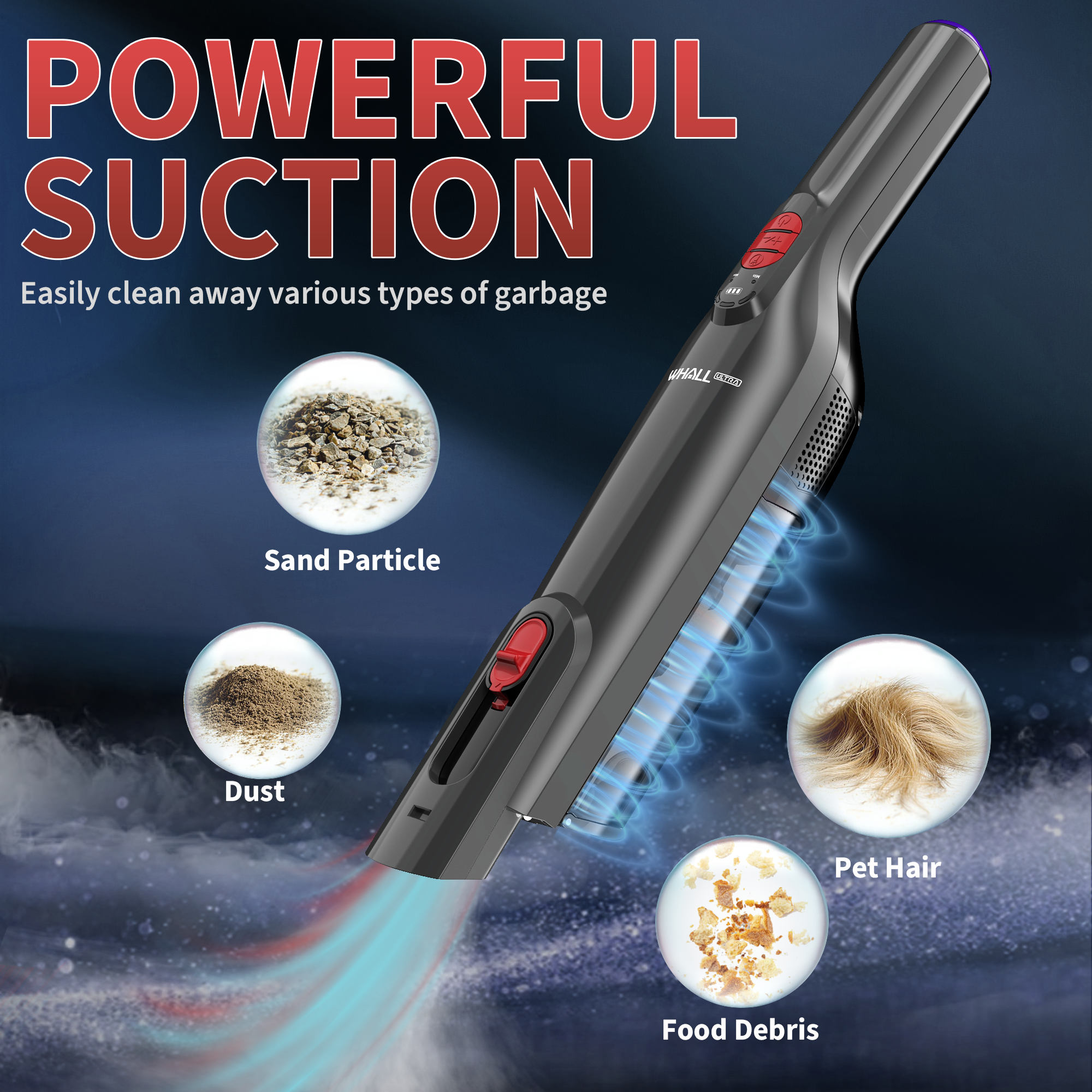 WHALLULTRA Handheld Vacuum Cleaner, Lightweight Portable Car Vacuum Cleaner, Cordless Vacuum with Charging Dock, LED Light, Multi-Accessories