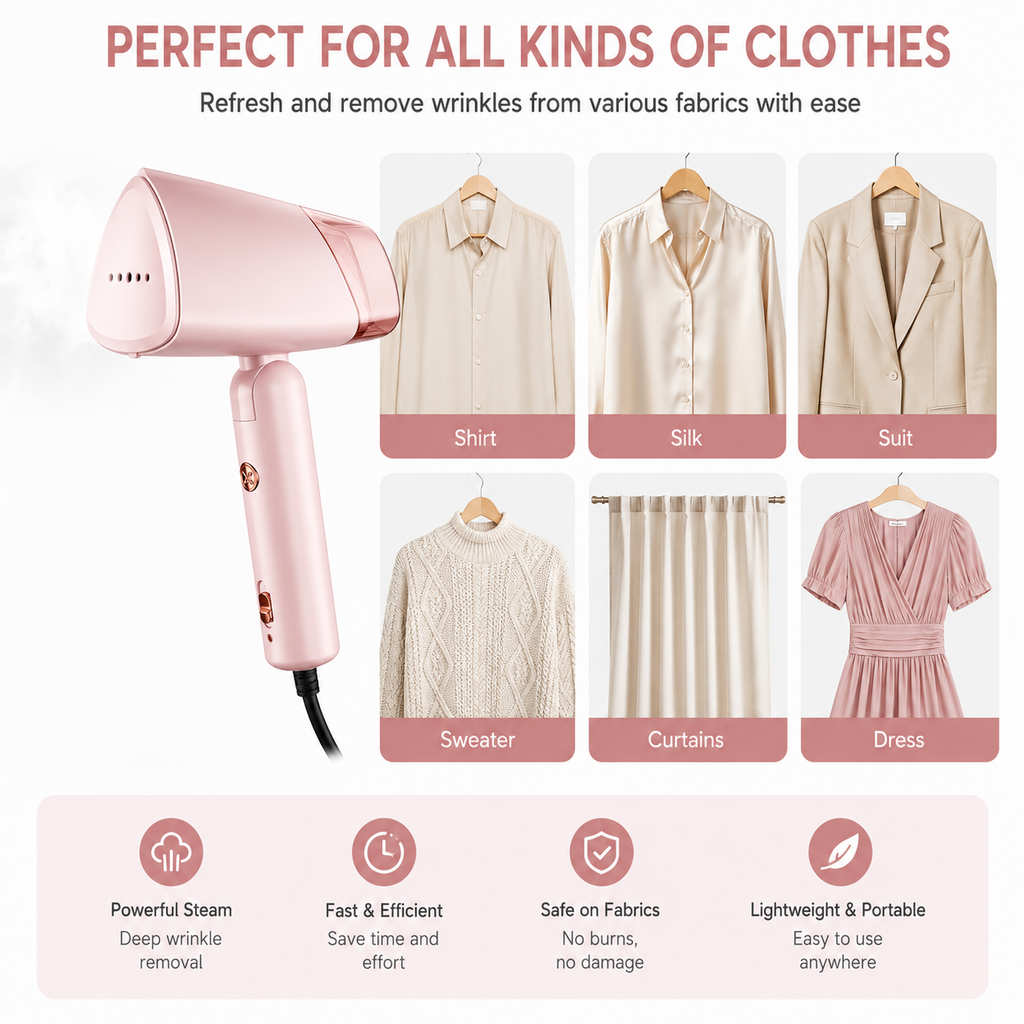 WHALLULTRA Foldable Handheld Steamer, Portable Lightweight Wrinkle Remover with Fast Heating & Powerful Steam, Compact Design Garment Steamer for Home and Travel
