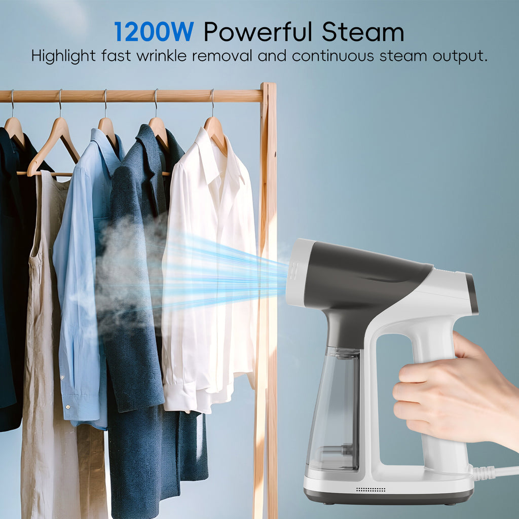 WHALLULTRA Vacuum Garment Steamer, Handheld Clothes Steamer with Suction, 180ML Tank, LED Display, Portable Travel Wrinkle Remover 1200W