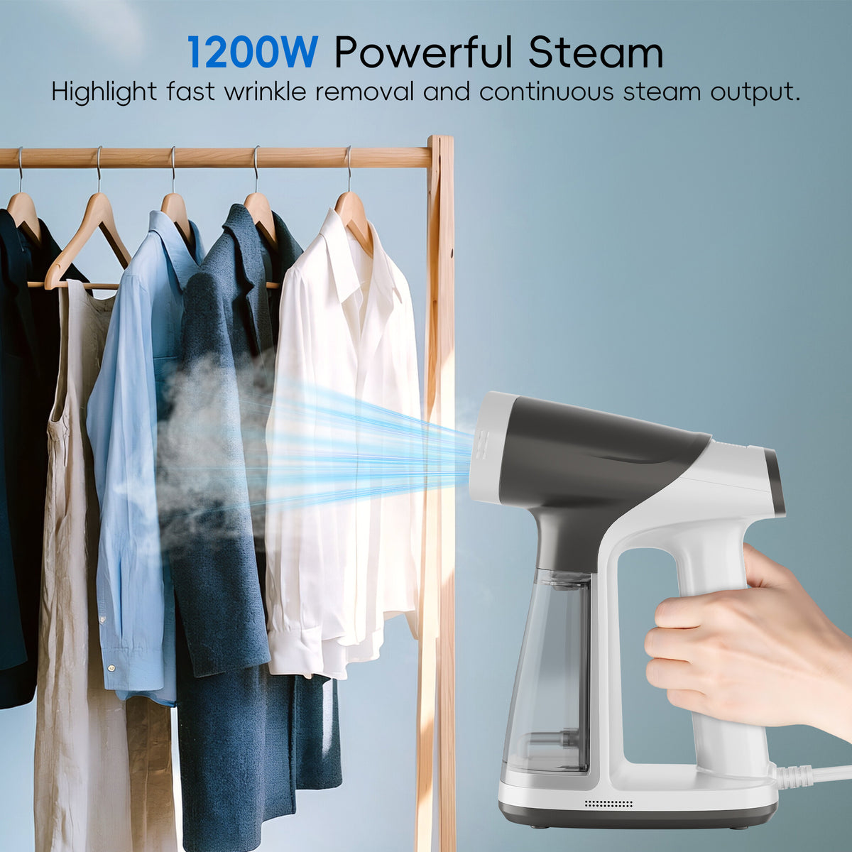 WHALLULTRA Vacuum Garment Steamer, Handheld Clothes Steamer with Suction, 180ML Tank, LED Display, Portable Travel Wrinkle Remover 1200W