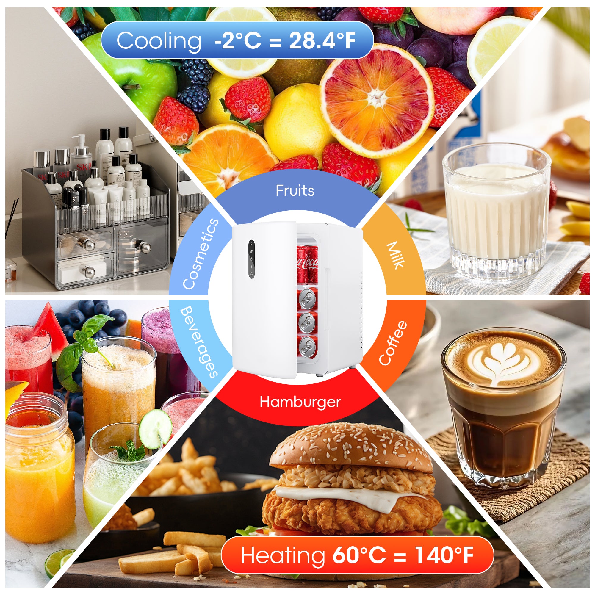 12L Mini Fridge, 15 Can Touchscreen Cooler & Warmer, AC/DC, 31dB Quiet, Cools 28°F/Heats 140°F, for Skincare, Drinks
