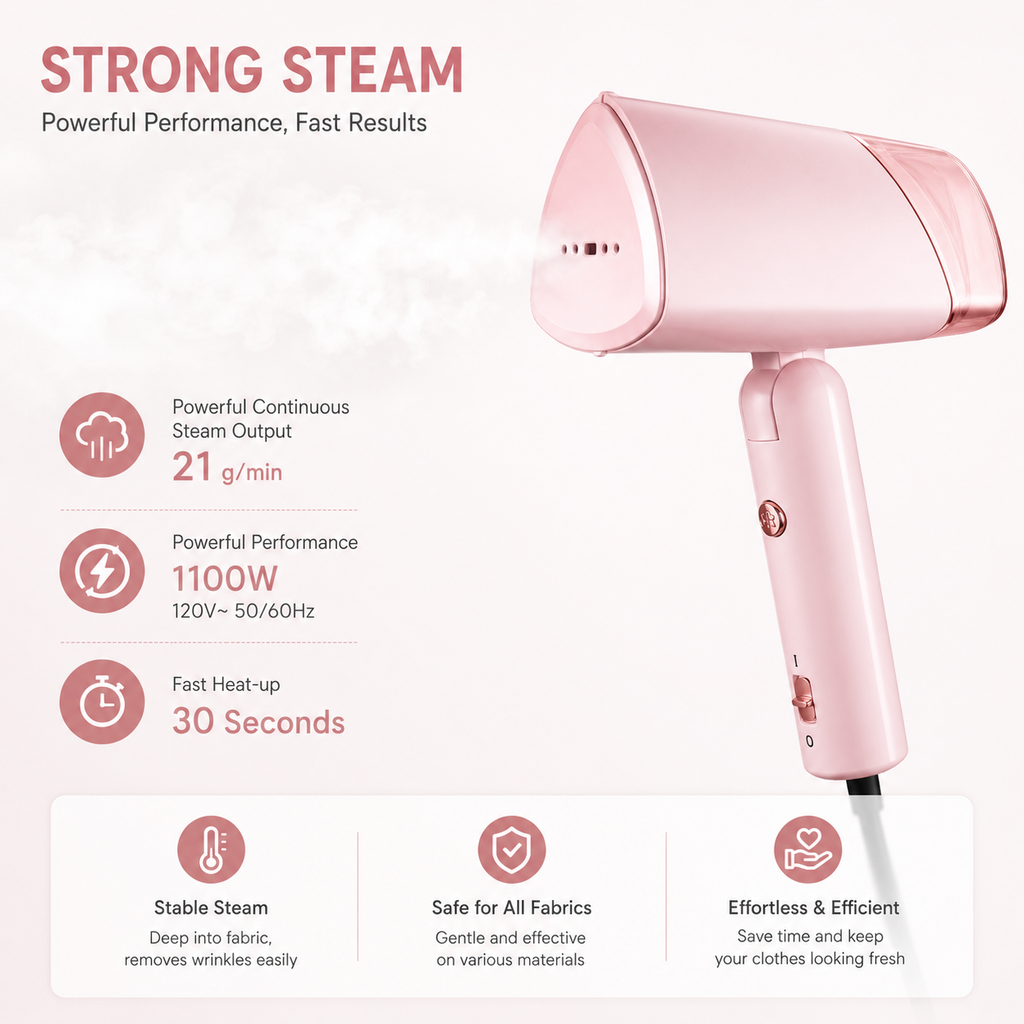 WHALLULTRA Foldable Handheld Steamer, Portable Lightweight Wrinkle Remover with Fast Heating & Powerful Steam, Compact Design Garment Steamer for Home and Travel